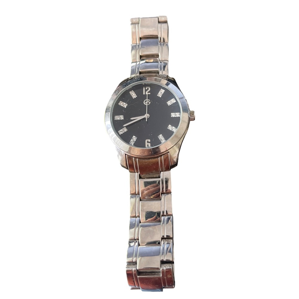 Silver and Brown Watch with Black Dial
